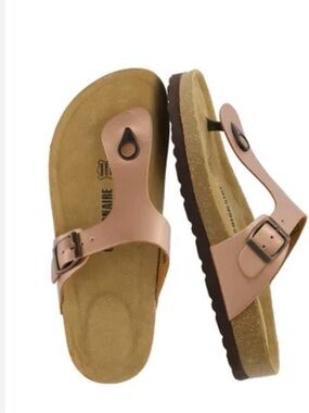 Cushionaire LEAH Rose Gold Leather T Strap Thong Toe Comfort Slide Sandals NEW